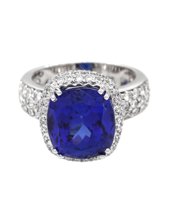 Tanzanite and Diamond Pave Ring in Gold
